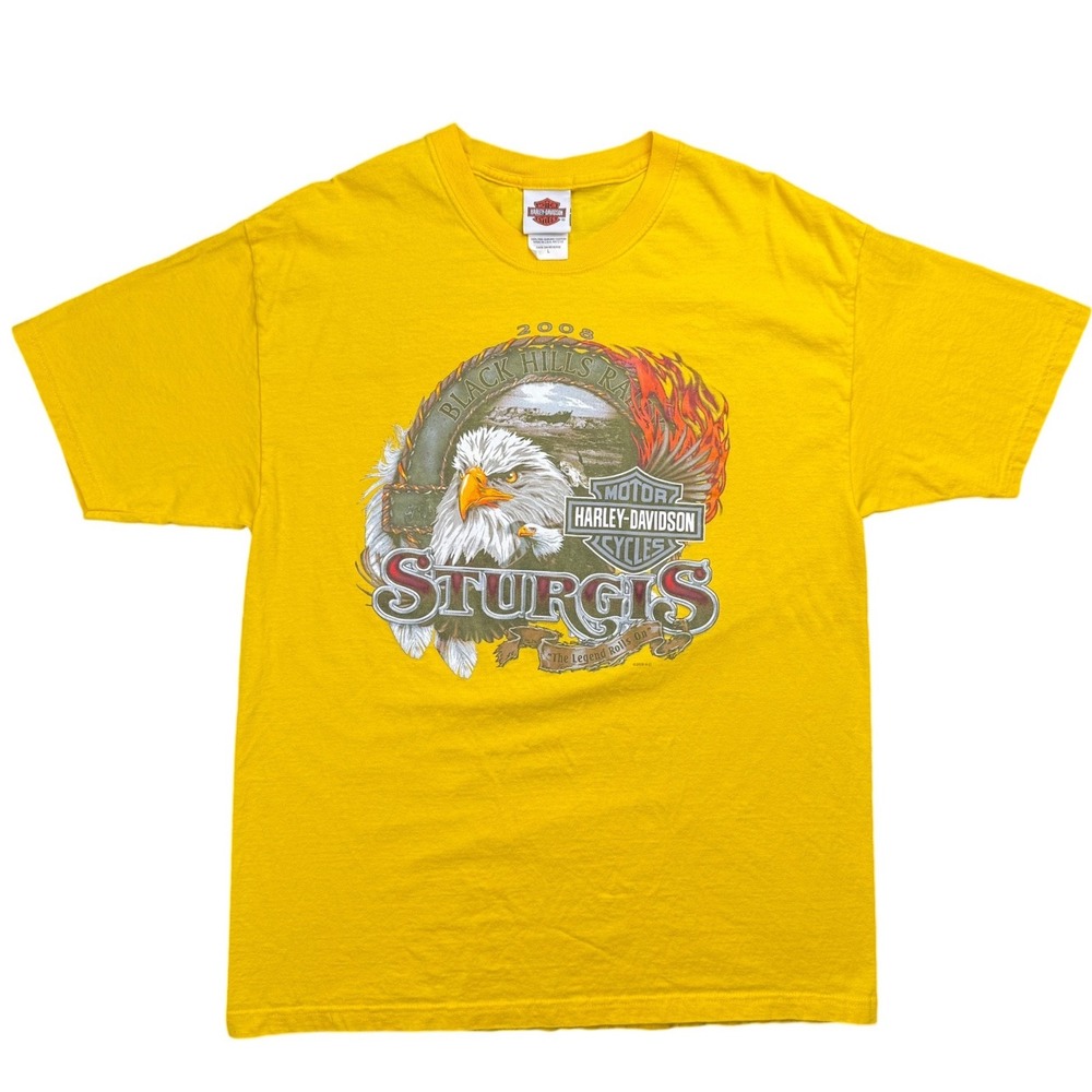 Harley Davidson Sturgis Black Hills Rally 2008 Yellow T‎ Shirt Large USA